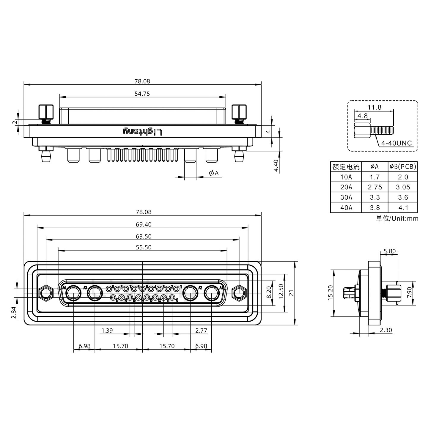 防水21W4母直插板/鉚魚叉/鎖螺絲/大電流40A