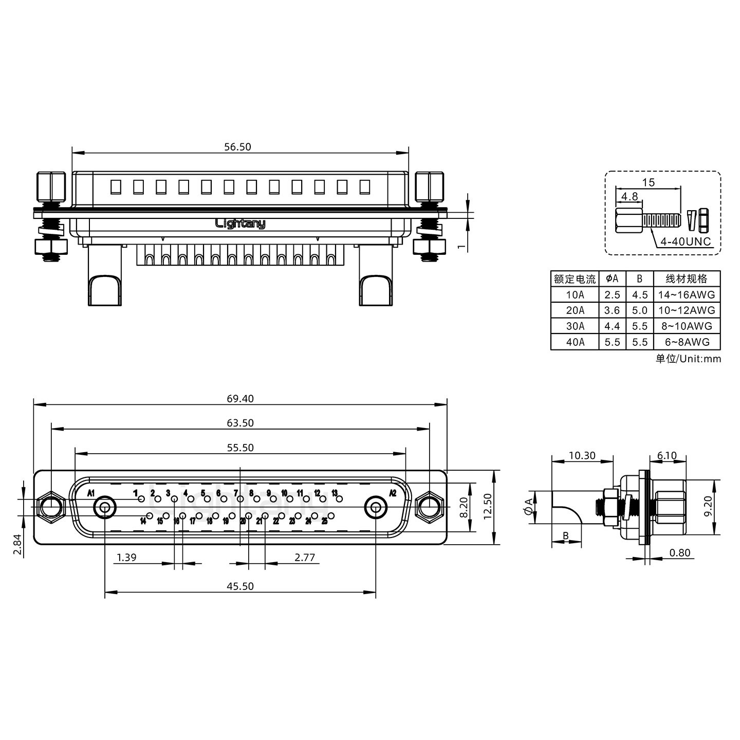 27W2公焊線式/鎖螺絲螺母+防水墊片/大電流40A