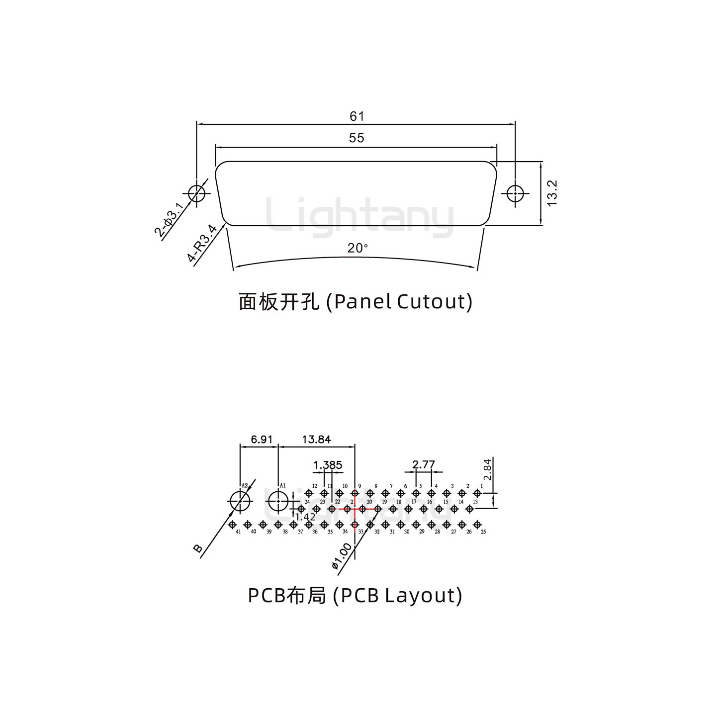 防水43W2母直插板/鎖螺絲/大電流40A