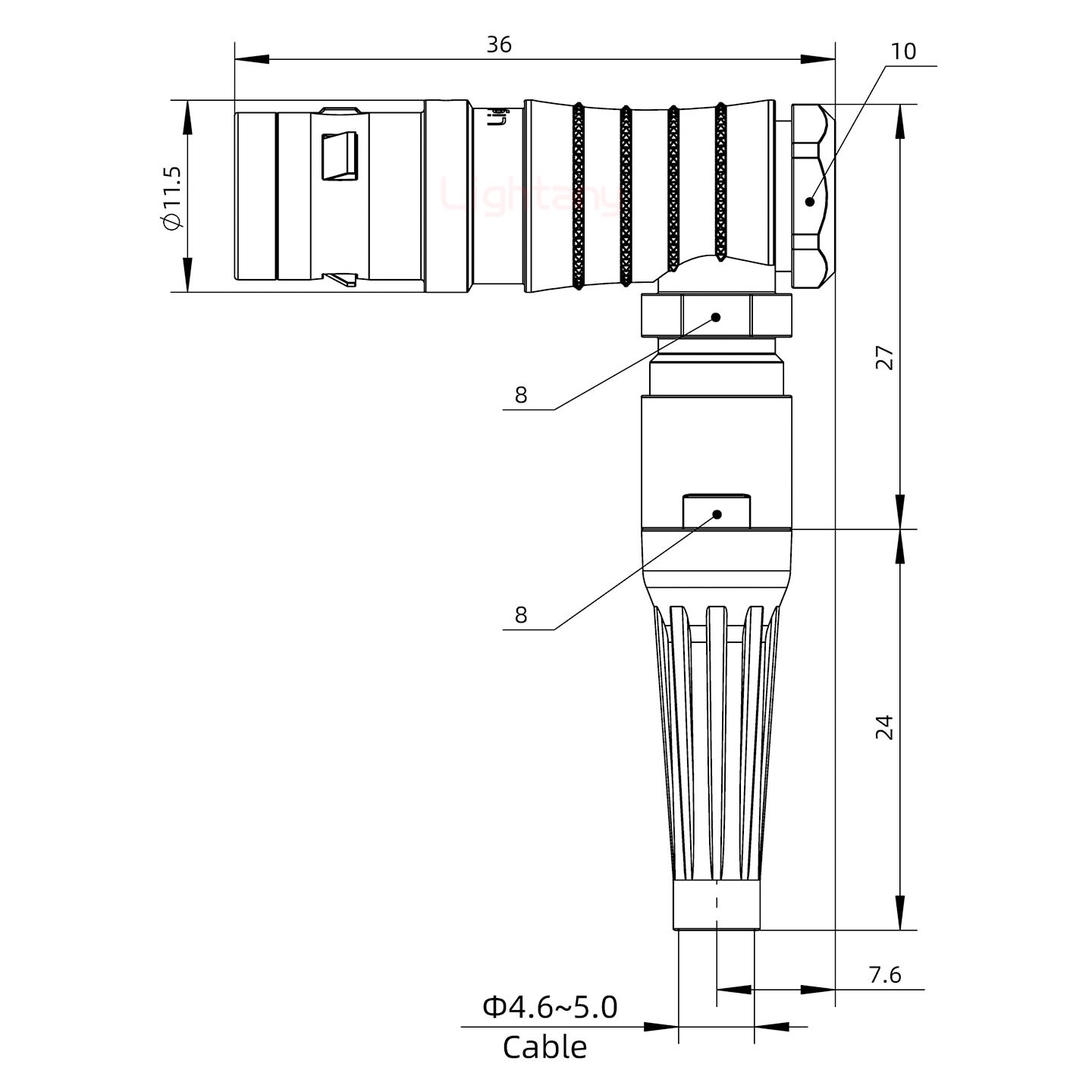 FHG.0K.003.CLAC50Z推拉自鎖帶護套彎式插頭