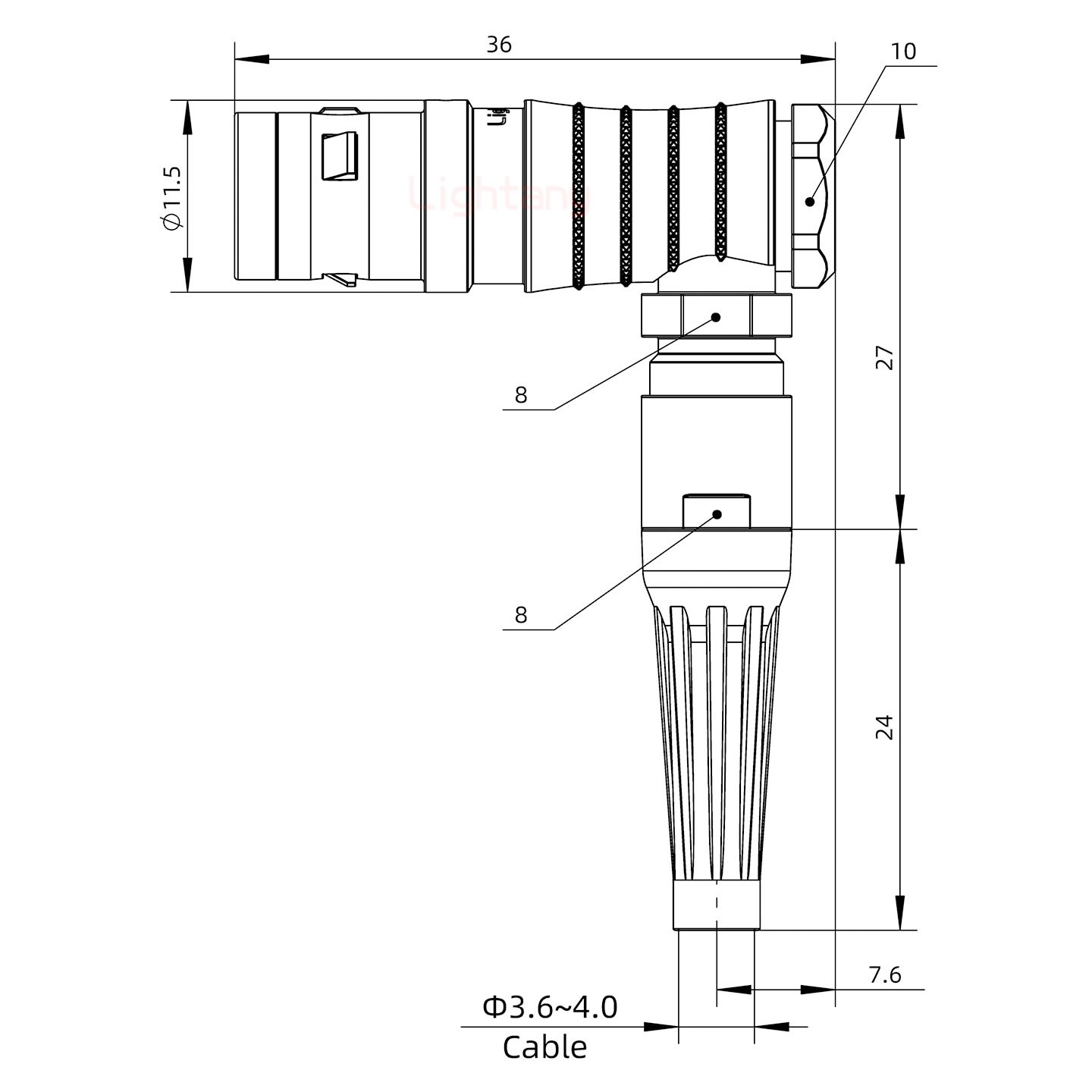 FHG.0K.004.CLAC40Z推拉自鎖帶護套彎式插頭