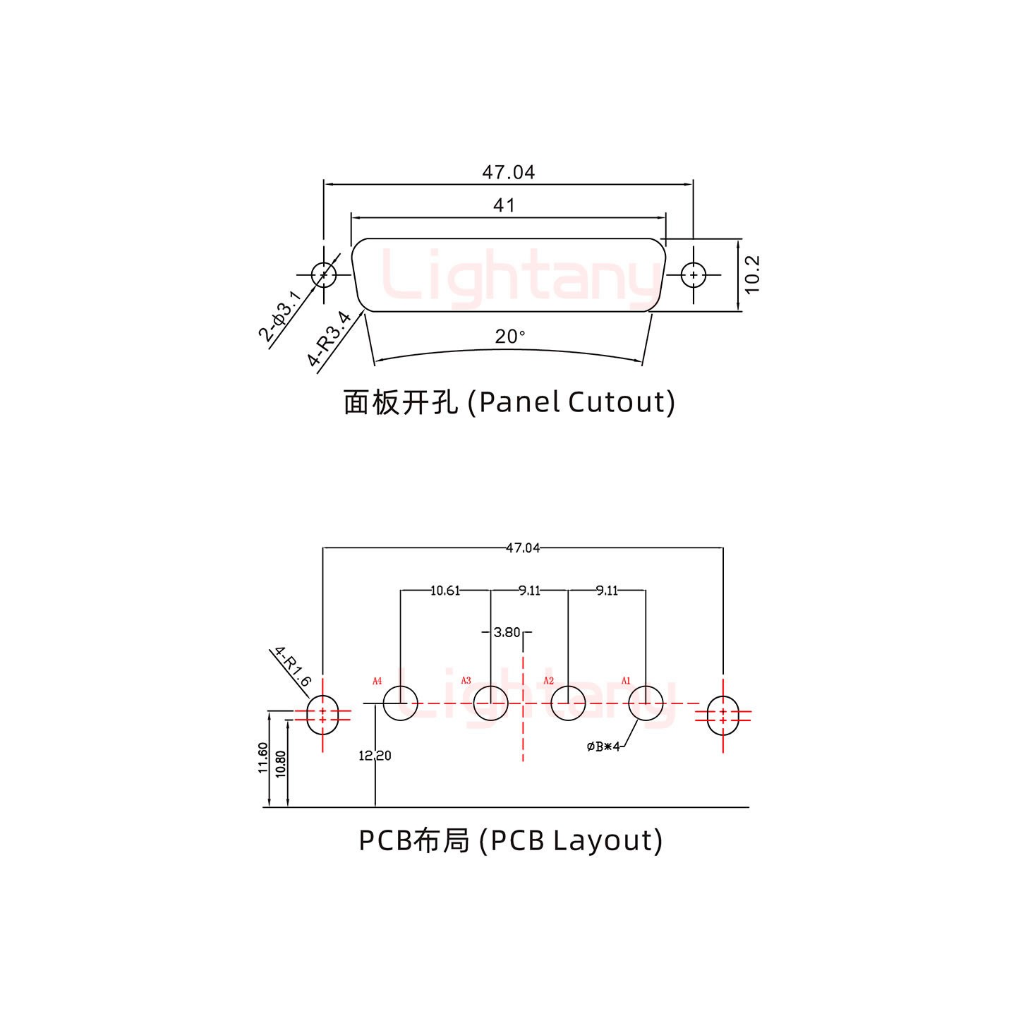 4W4母PCB彎插板/鉚支架10.8/大電流20A