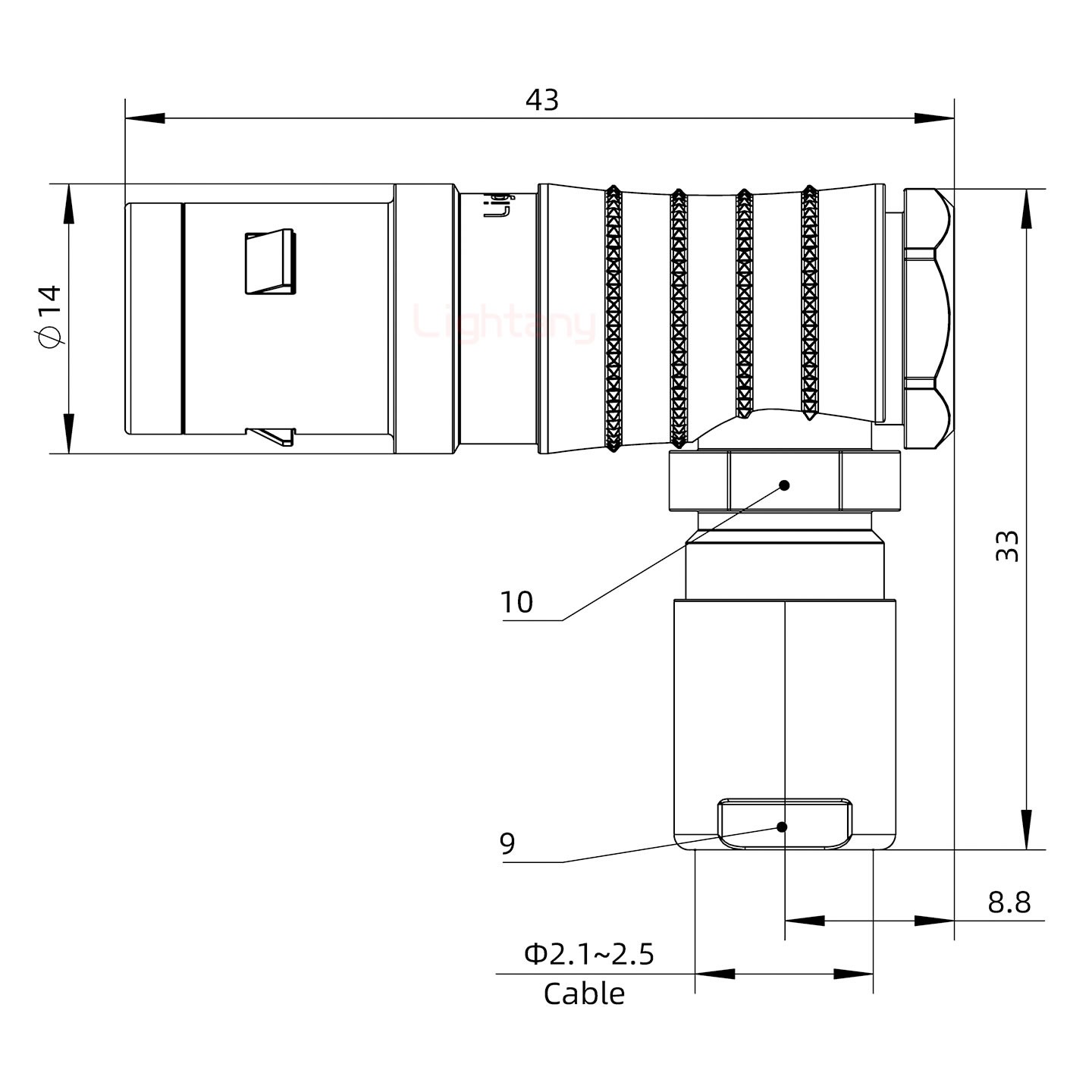 FHG.1K.016.CLAC25推拉自鎖彎式插頭