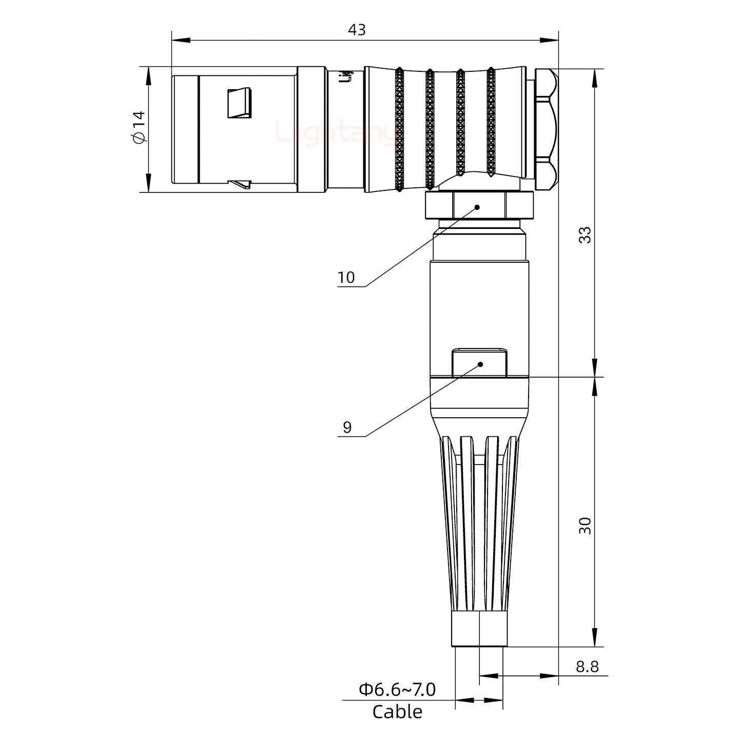 FHG.1K.002.CLAK70Z推拉自鎖帶護套彎式插頭