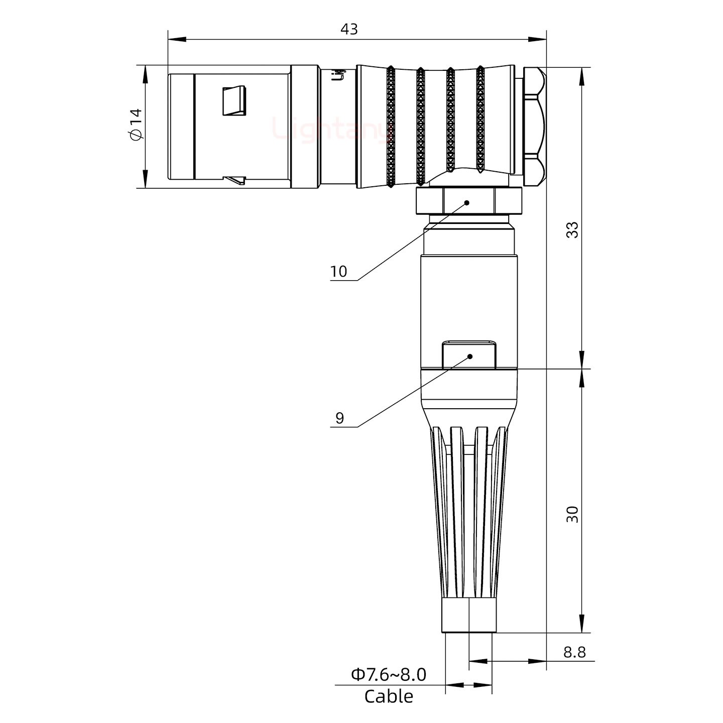 FHG.1K.002.CLAK80Z推拉自鎖帶護套彎式插頭