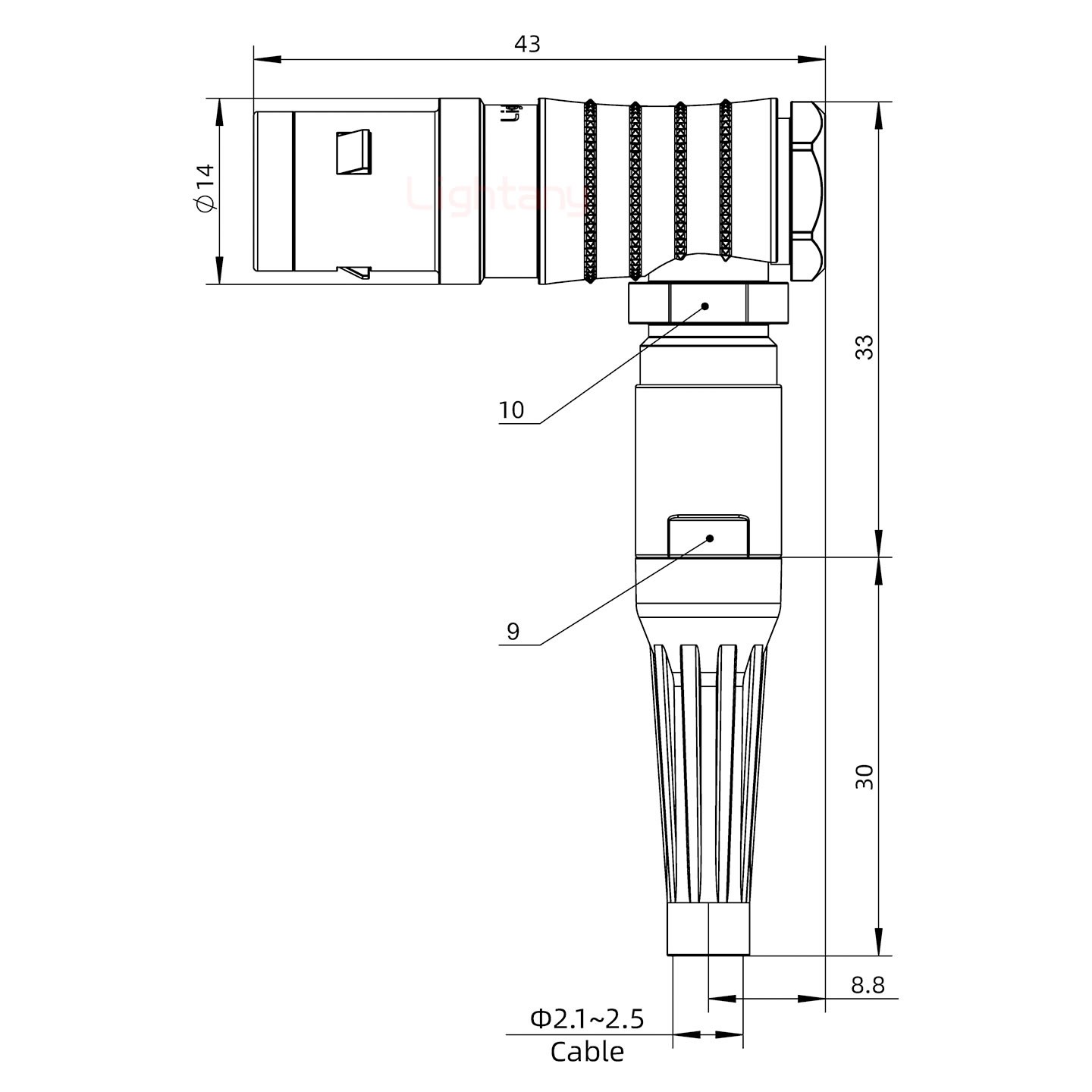 FHG.1K.002.CLAC25Z推拉自鎖帶護套彎式插頭