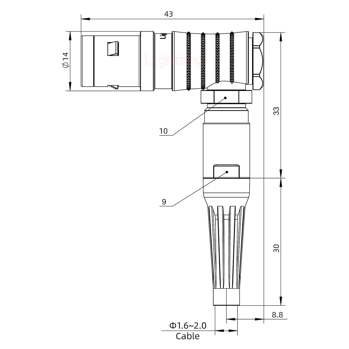 FHG.1K.003.CLAC20Z推拉自鎖帶護套彎式插頭