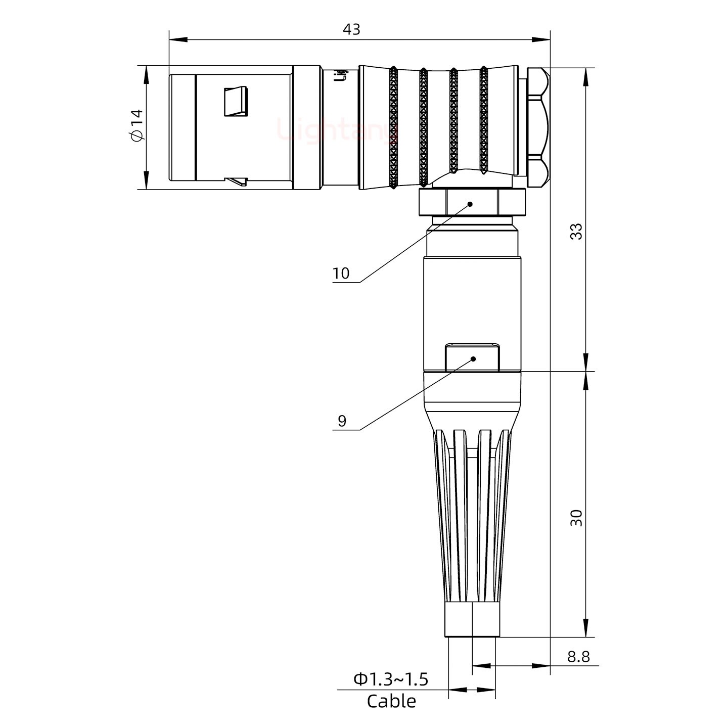 FHG.1K.008.CLAC15Z推拉自鎖帶護套彎式插頭