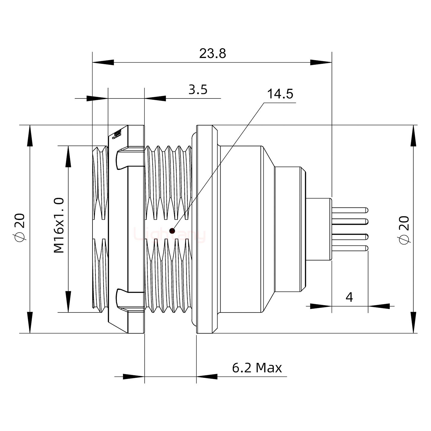 EEG.1K.008.CLN推拉自鎖前螺母插座 PCB直插板