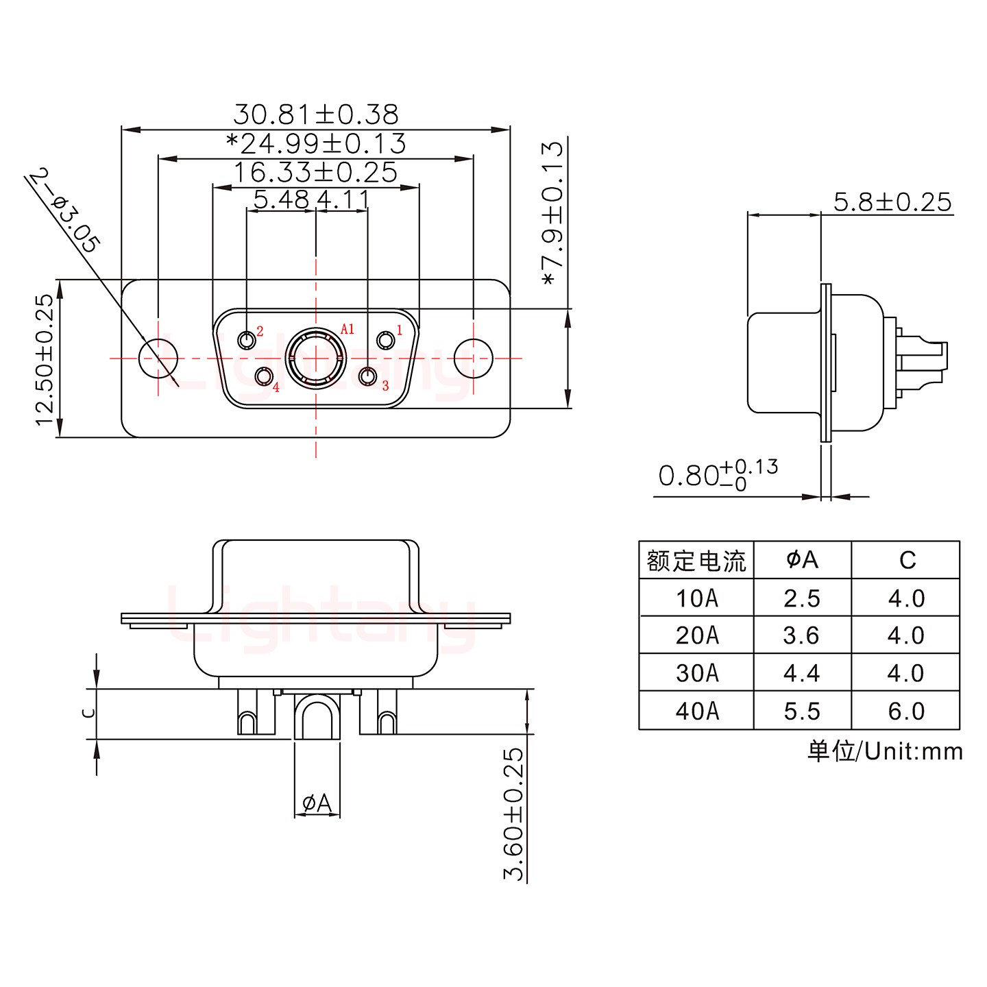 5W1母短體焊線20A+9P金屬外殼1707直出線4~12mm